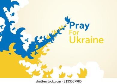 Blue pigeons and yellow pigeons flew together to form  flag Ukrainian. pray for ukraine dove of peace cream background. vector illustration.