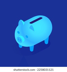 Blue piggy bank icon in isometric view. Saving money, economic growth, future investment, wealth accumulation, bank deposit, financial literacy. Vector illustration isolated on white background