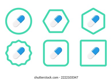Blue Pill Capsule, Medicine, vector mark symbols green style. Pill Capsule Icon Set.
