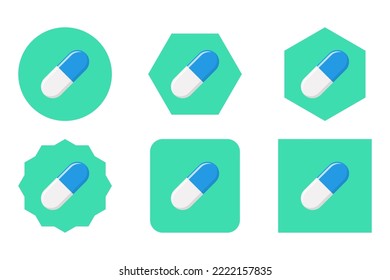 Blue Pill Capsule, Medicine, vector mark symbols green style. Pill Capsule Icon Set.