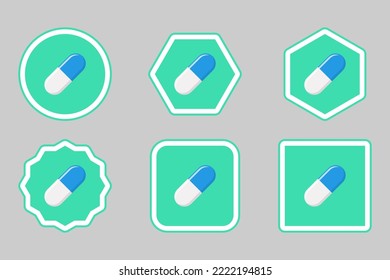 Blue Pill Capsule, Medicine, vector mark symbols green style. Pill Capsule Icon Set.