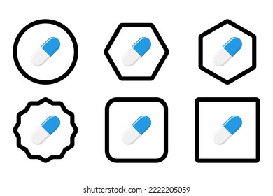 Blue Pill Capsule, Medicine, vector mark symbols green style. Pill Capsule Icon Set.