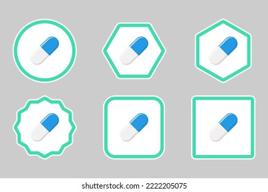 Blue Pill Capsule, Medicine, vector mark symbols green style. Pill Capsule Icon Set.