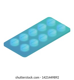 Blue pill pack icon. Isometric of blue pill pack vector icon for web design isolated on white background