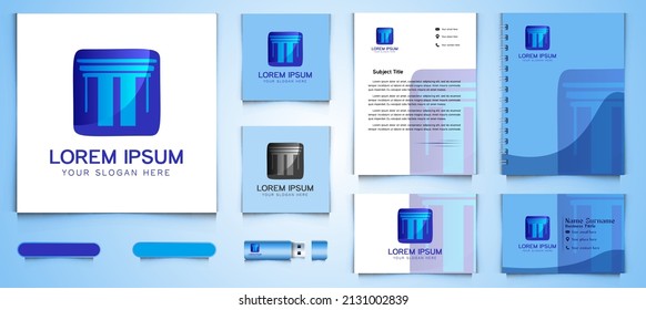 Blue Pillar, Law Logo and business card branding template Designs Inspiration Isolated on White Background