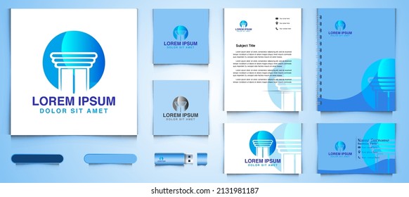 Blue pillar Lawyer Logo and business card branding template Designs Inspiration, Vector Illustration