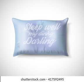 Blue Pillow on White Background with Real Shadow. Top View of a Soft Colorful Pillow with Copy Space for Tex or Image. Vector illustration EPS10