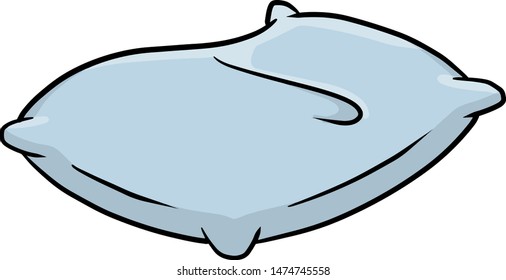 Blue pillow. Soft cushion. The element of the bedroom and bed for sleep. Color hand drawn picture. Cartoon flat illustration