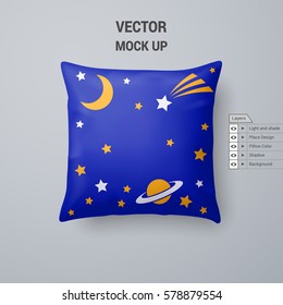 Blue Pillow with Space Pattern Isolated on White Background