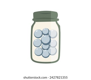 Blue Pills in Bottle Vibrant Flat Picture. Perfect for different cards, textile, web sites, apps 