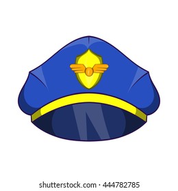 Blue pilot cap with badge icon in cartoon style on a white background