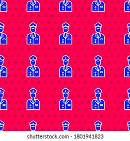 Blue Pilot icon isolated seamless pattern on red background.  Vector Illustration