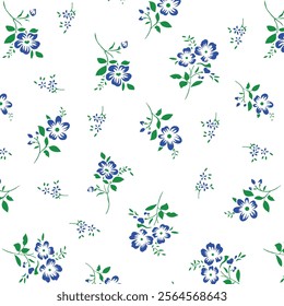 Blue pimpernel flower and leaves seamless vector illustration background.