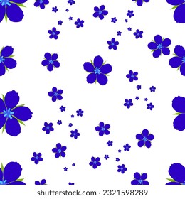 Patrón impermeable azul, patrón sin soldadura, flor de tamaño pequeño y mediano, patrón de flor de posición aleatoria, flor azul, ilustración vectorial, fondo de color blanco, bueno para fondo y papel pintado