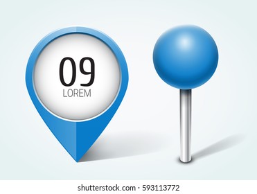 Blue pin / Map pointer / Location  icon. Concept of route, landmark, adventure, explore. Vector illustration.