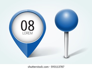 Blue pin / Map pointer / Location  icon. Concept of route, landmark, adventure, explore. Vector illustration.