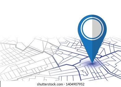 Blue pin showing location on gps navigator map. Vector illustration