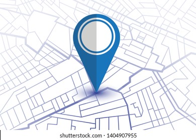 Blue pin showing location on gps navigator map. Vector illustration