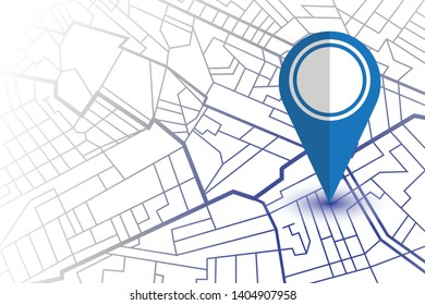 Blue pin showing location on gps navigator map. Vector illustration