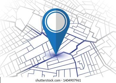 Blue pin showing location on gps navigator map. Vector illustration