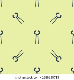 Blue Pincers and pliers icon isolated seamless pattern on yellow background. Pincers work industry mechanical plumbing tool.  Vector Illustration