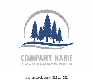 blue pine fir coniferous jungle forest nature silhouette logo icon image