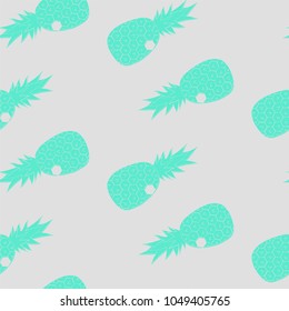 Blue pineapple on gray background.
Seamless pattern for summer theme. Vector illustration.