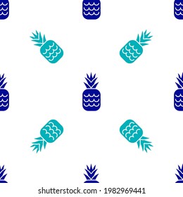 Blue Pineapple tropical fruit icon isolated seamless pattern on white background.  Vector