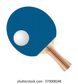 Blue ping pong paddle and ball, vector design