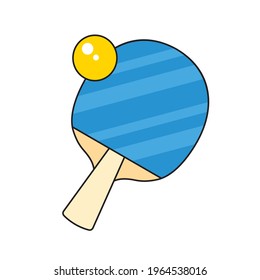Raqueta azul de ping pong o de ping pong con icono de vectores de dibujos animados aislados de bolas
