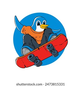 Blue Pinguin mag Skateboard spielen