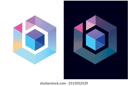 A blue and pink 3d cube with a smaller cube inside