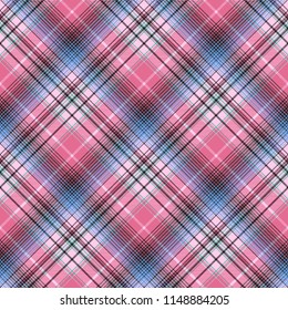 Blue pink abctract check plaid seamless pattern. Vector illustration.
