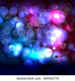 Blue and pink abstract background with bokeh defocused lights.