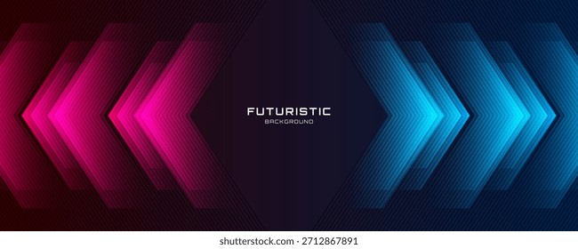Blue pink abstract background overlap layer on dark space with glowing arrows effect decoration. Modern graphic design element lines style concept for web banner, flyer, card, or brochure cover