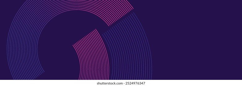 Blue and pink abstract banner with circular geometric line shapes background. Modern futuristic hi-technology concept.