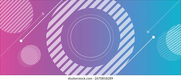blau und rosa abstrakte Abstufung Hintergrund horizontalen Banner mit Kreis Form Dekoration Memphis Element Vektorgrafik