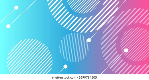 Fondo abstracto azul y rosa de la gradación Anuncio Horizontal con la decoración de la forma del círculo Ilustración vectorial del elemento de Memphis