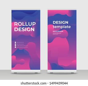 Blue pink Abstract Shapes Modern Exhibition Advertising Trend Business Roll Up Banner Stand Poster Brochure flat design template creative concept. Blue pink Roll Up EPS. Presentation Cover