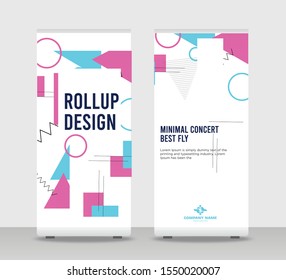 blue pink Abstract Shapes Modern Exhibition Advertising Trend Business Roll Up Banner Stand Poster Brochure flat design template creative concept. blue pink Roll Up EPS. Presentation