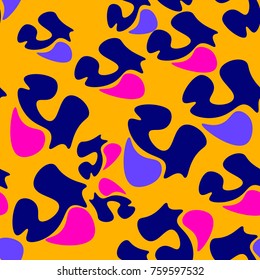 blue and pink abstract spots on yellow