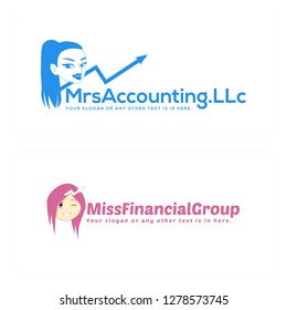 Blue pink arrow smiley face woman head cosmetic logo design vector suitable for marketing accounting financial salon spa skin care animation
