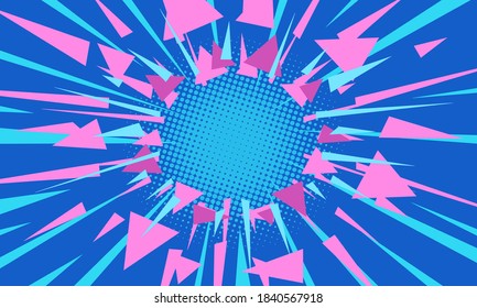 blue pink with arrows colored abstract background 80s style. Comic cartoon vintage retro style