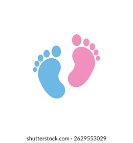 Blue and pink baby footprints icon on a white background. Perfect for gender reveal themes, baby shower designs, and birth announcements with a soft, minimal, and playful touch.