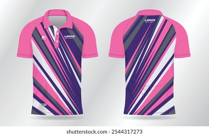 blue and pink background pattern for polo jersey shirt mockup template design. sport uniform in front view and back view.