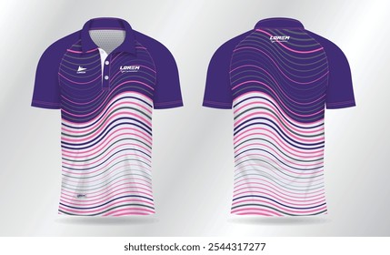 blue and pink background pattern for polo jersey shirt mockup template design. sport uniform in front view and back view.