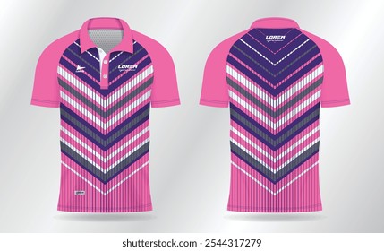 blue and pink background pattern for polo jersey shirt mockup template design. sport uniform in front view and back view.