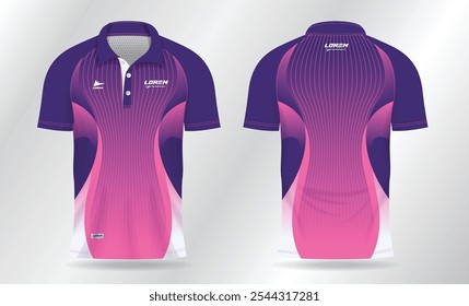 padrão de fundo azul e rosa para o design de modelo de modelo de modelo de camisa polo. uniforme desportivo na vista frontal e vista traseira.