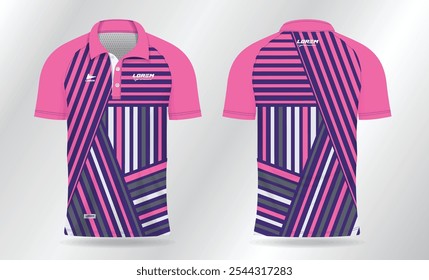 blue and pink background pattern for polo jersey shirt mockup template design. sport uniform in front view and back view.