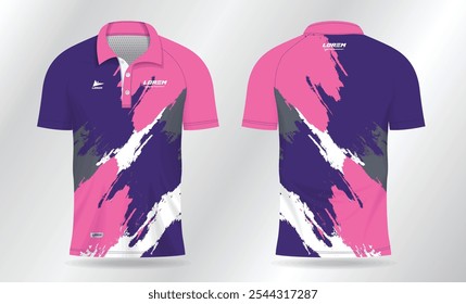 blue and pink background pattern for polo jersey shirt mockup template design. sport uniform in front view and back view.